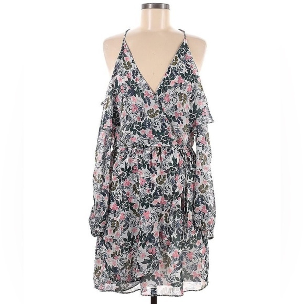 BCBGGeneration Floral Wrap Cold Shoulder Dress - xsmall